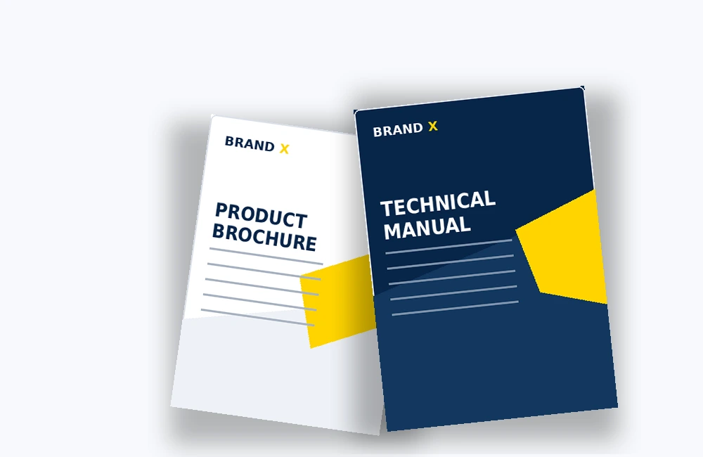 Brand X brochures and technical manuals mockup